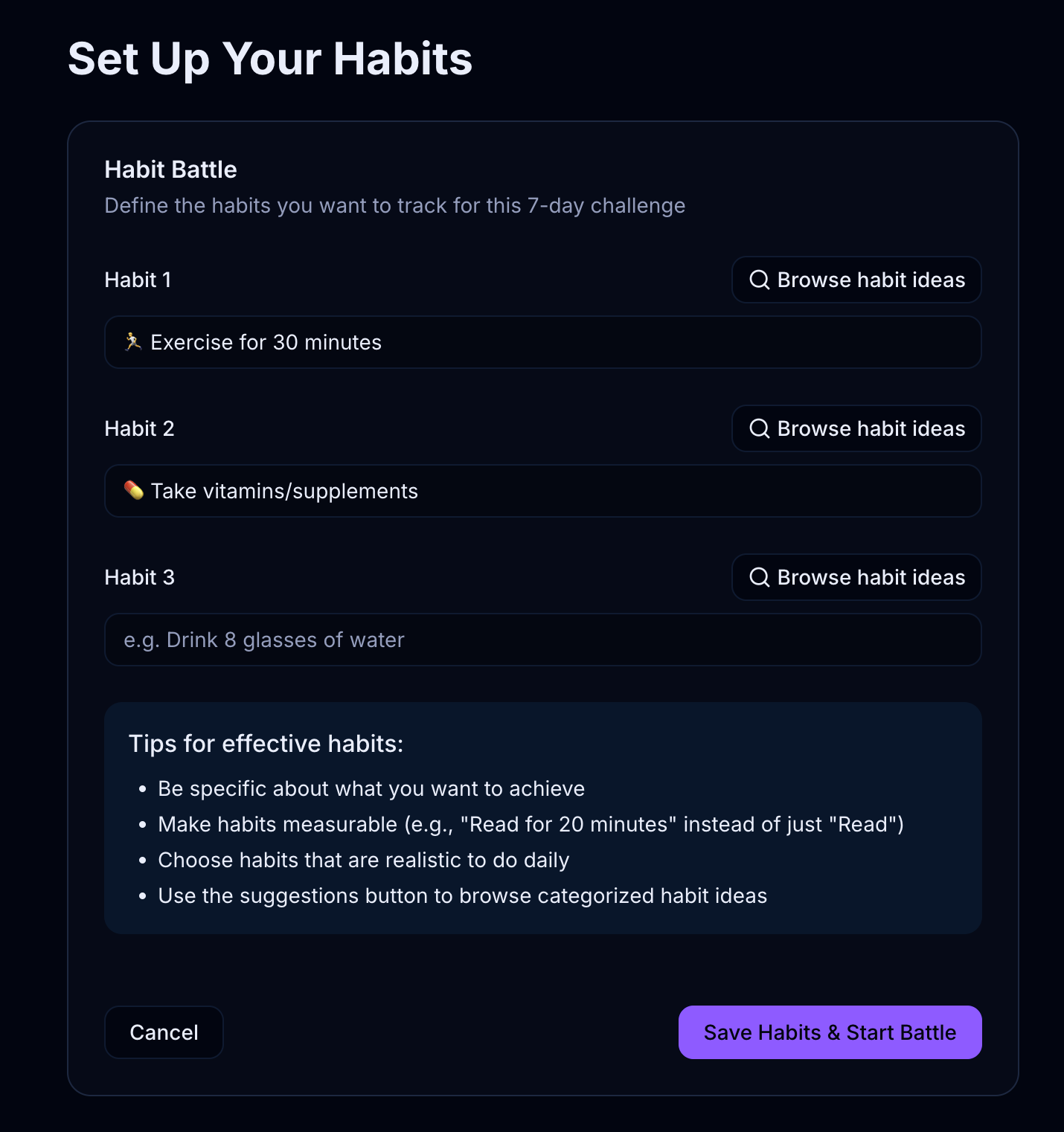 Setting Up Habits
